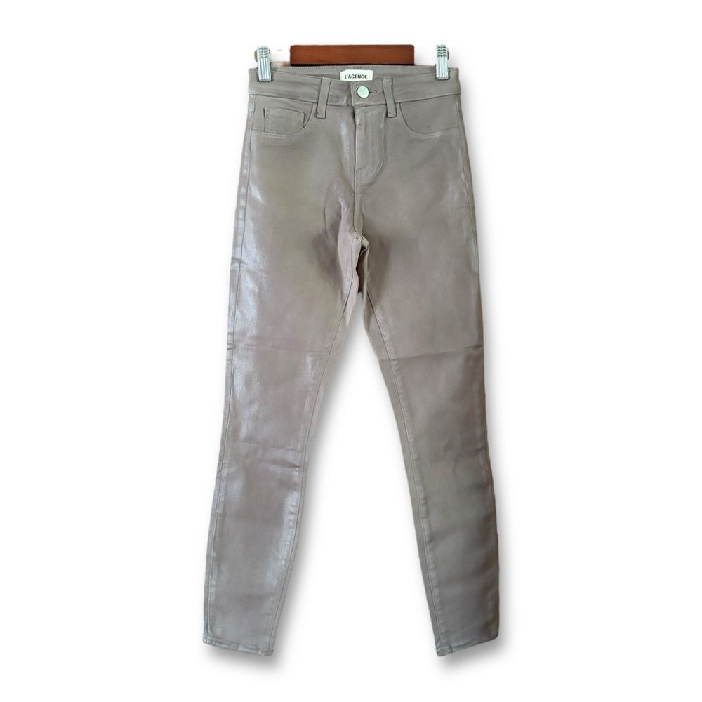L'Agence Margot Deep Taupe Coated High Rise Skinny Jeans NWOT Size 23 Neutral